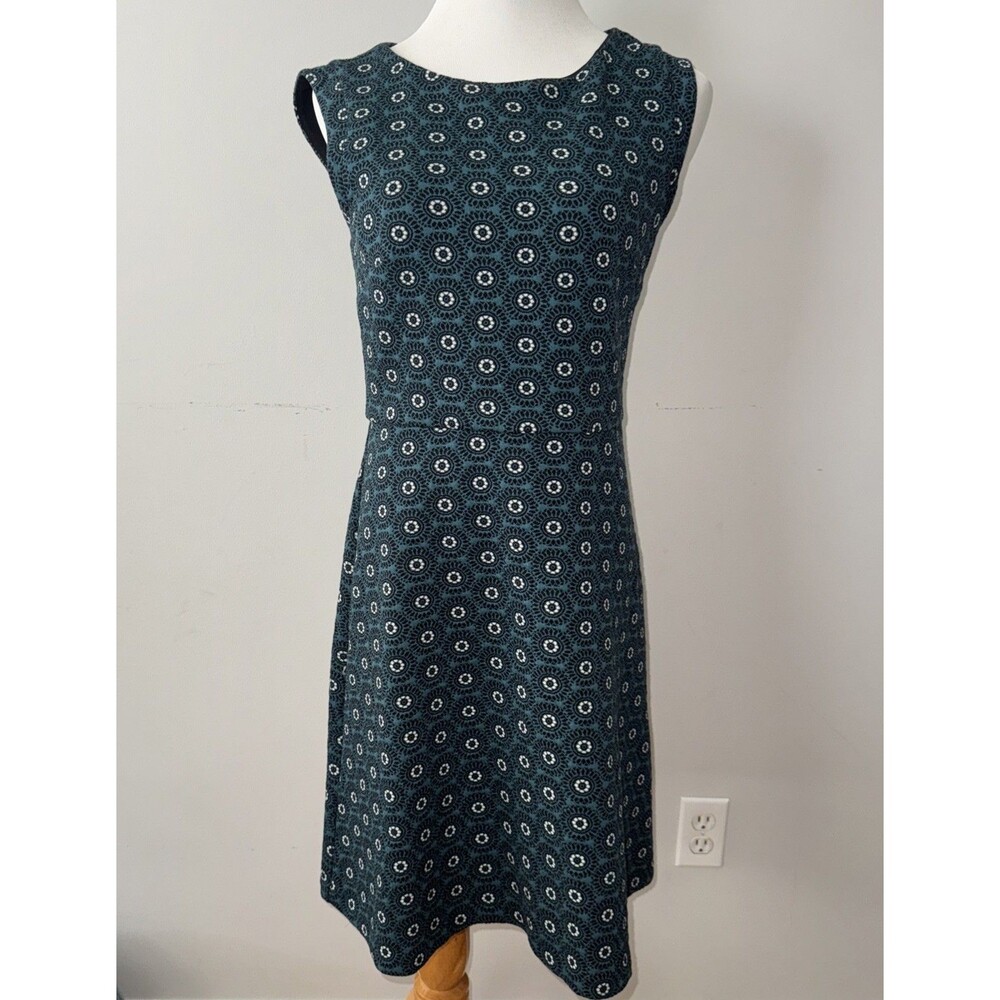 Loft Textured Jersey Knit Dress Fit & Flair Dark Green Black 6 Sleeveless NWT